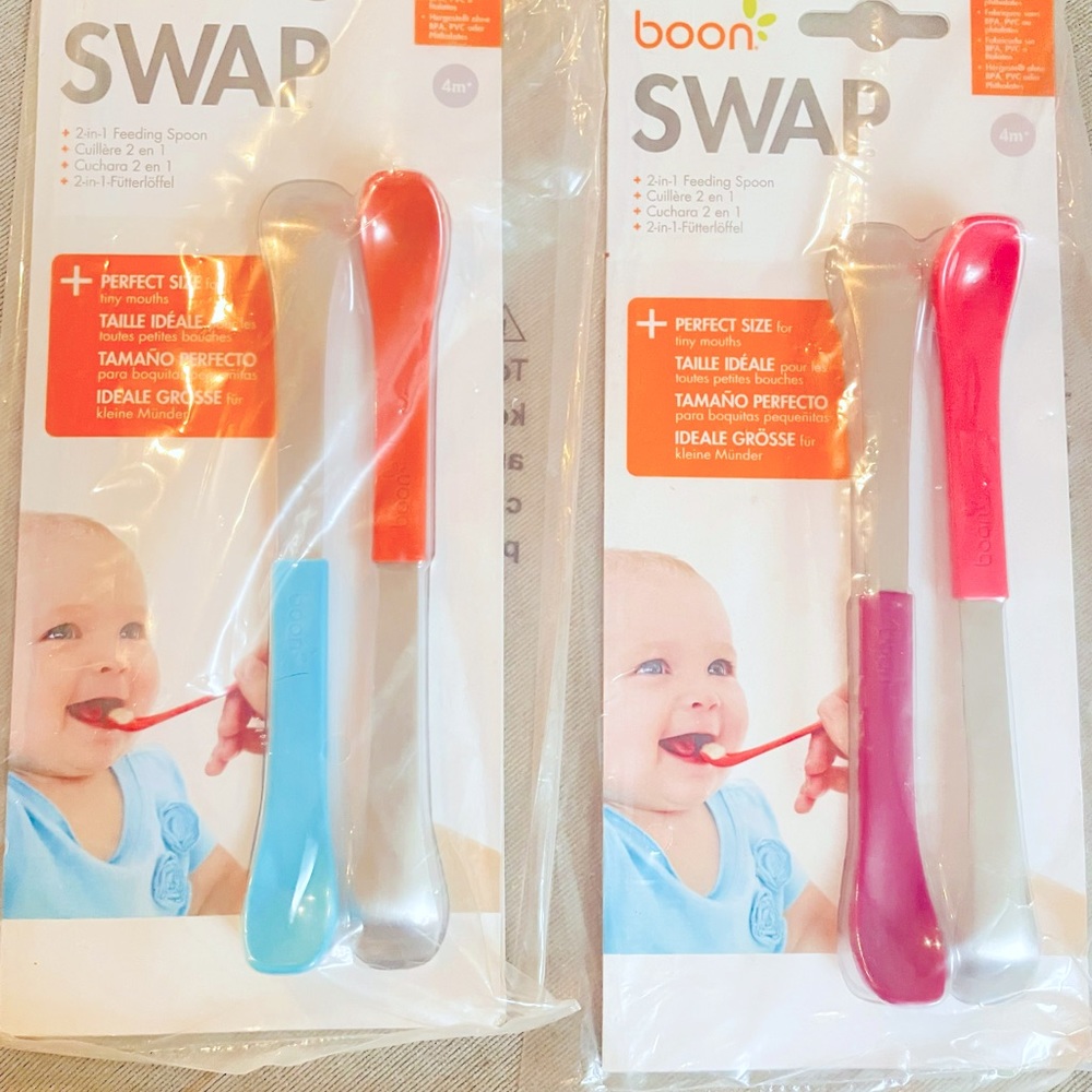 New Boon SWAP 2-IN-1 Feeding Spoon Blue/Orange & Red / Orange 4M & up